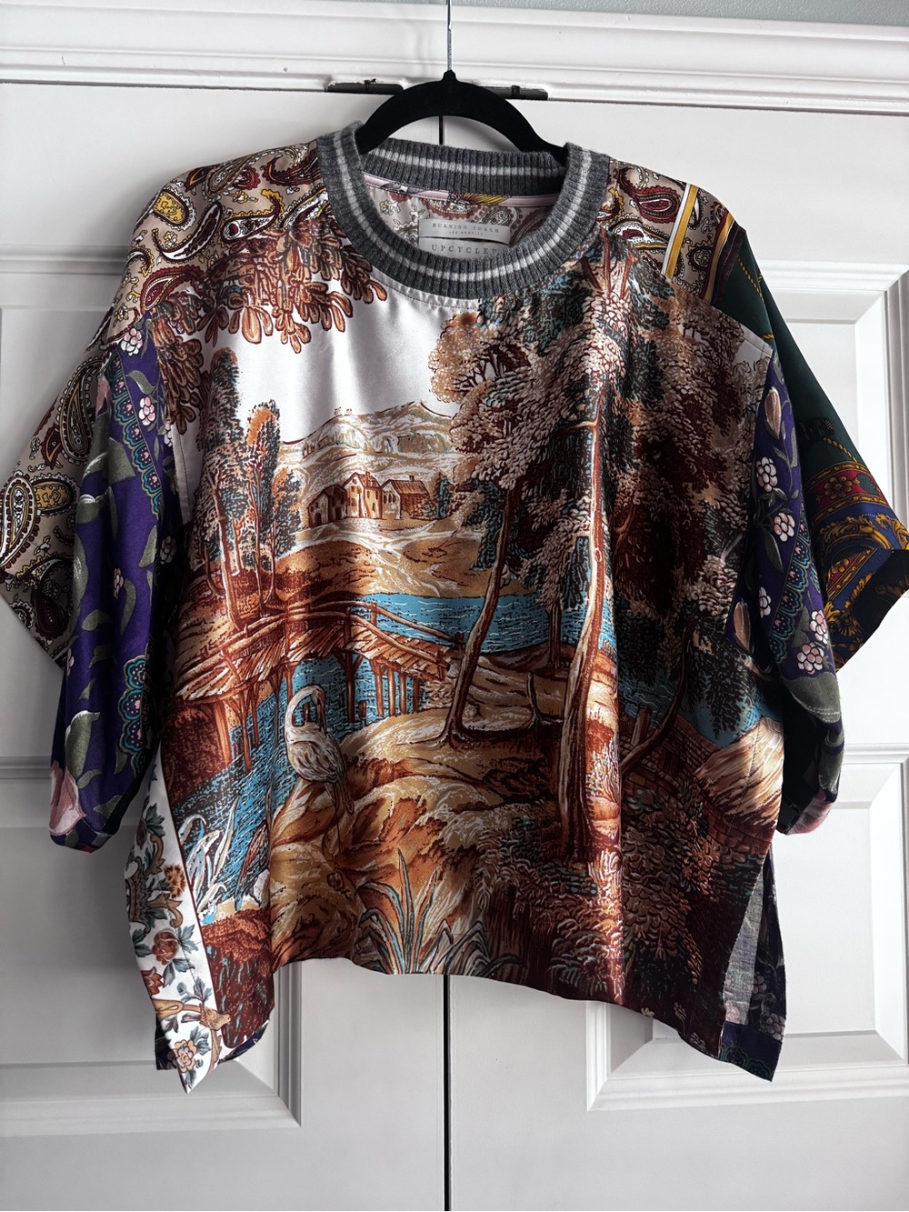 Burning Torch Brown, Gray and Cream Scenic Upcycled Top